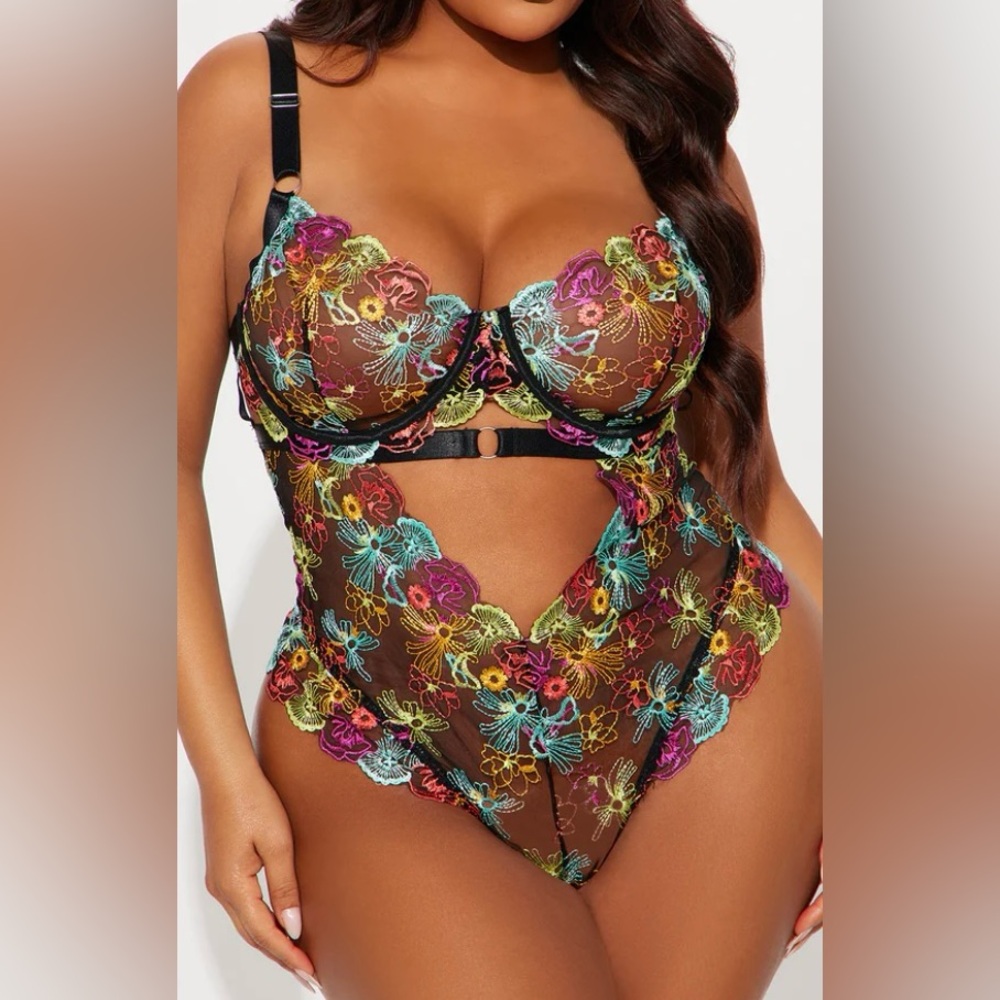Fashion Nova Multicolor Floral Lace Thong Teddy
